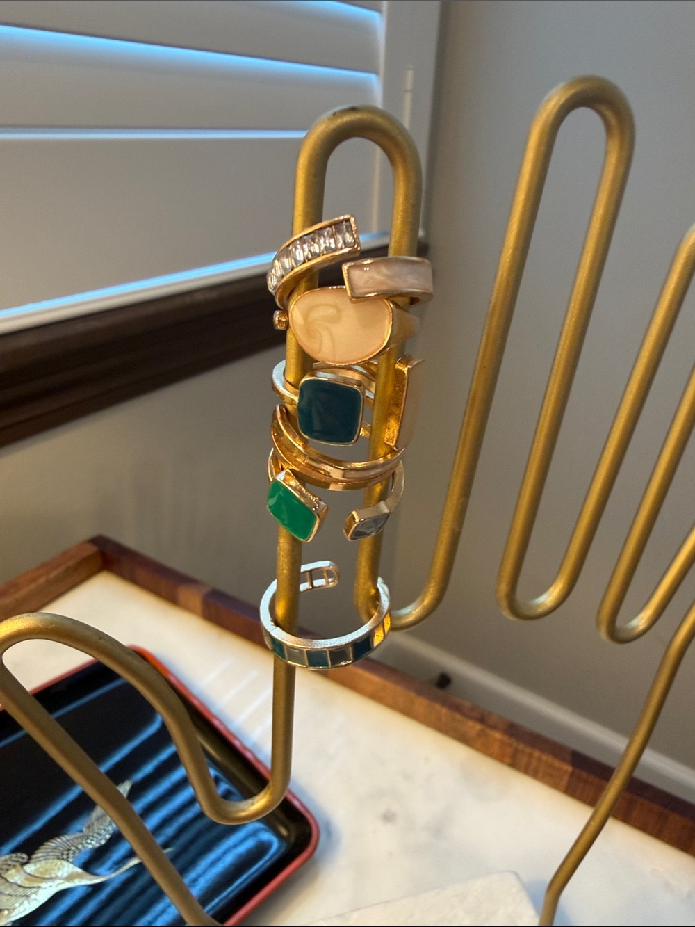 Gold Stackable Rings with Green and Teal Accents